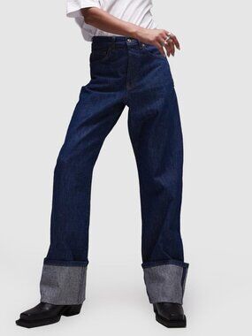 Topshop Selvage High Rise Turn Up Jeans Indigo W30 L32